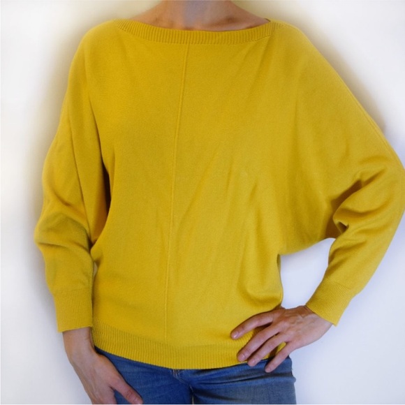Tops - Yellow Women's Sweater with Dolman Sleeves